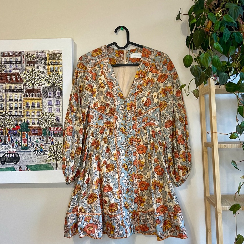 Zimmermann Andie Buttoned Mini Dress in Blue Floral 0P - Picture 9 of 14